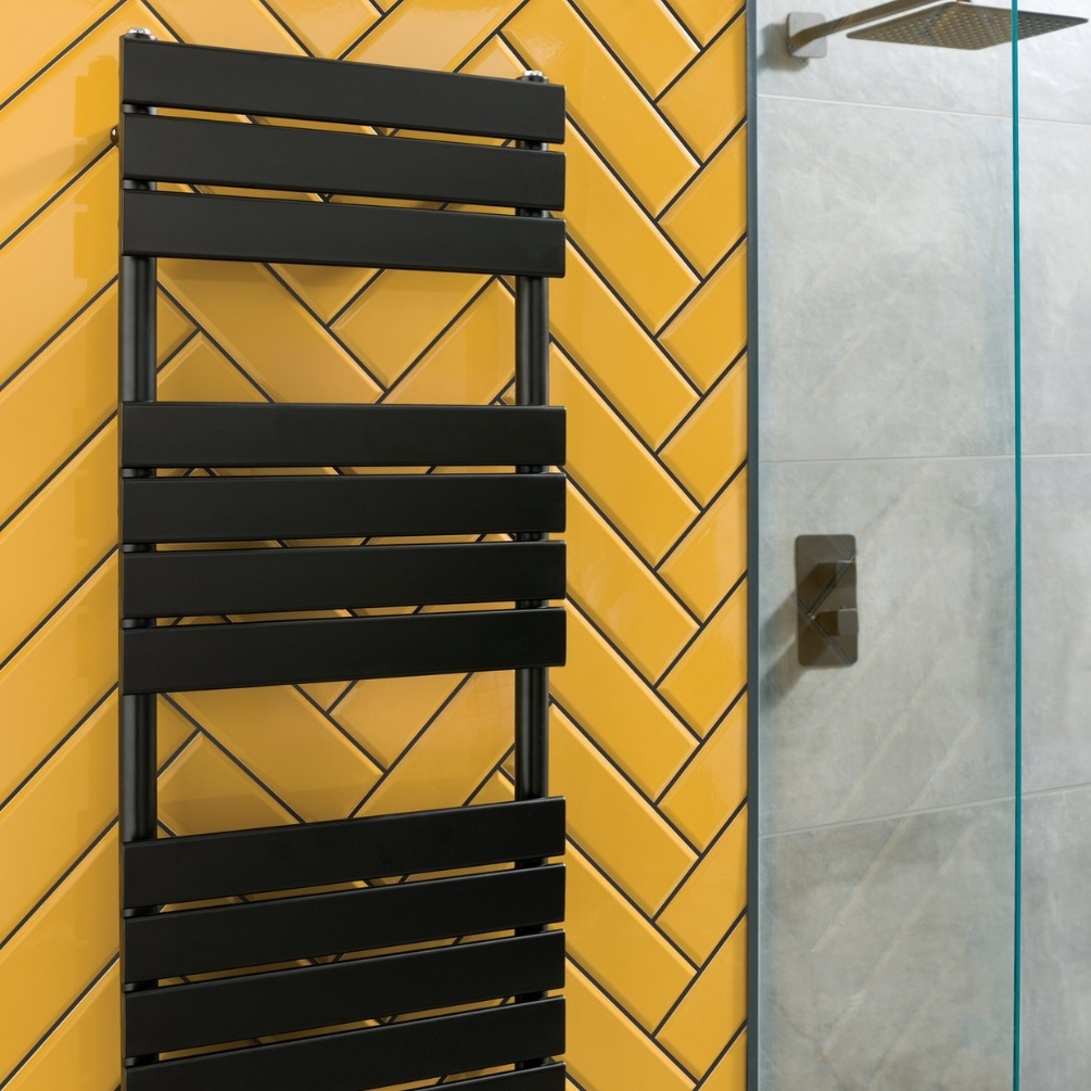 JTP Hix Matt Black 1200mm x 500mm Towel Radiator Lifestyle 1